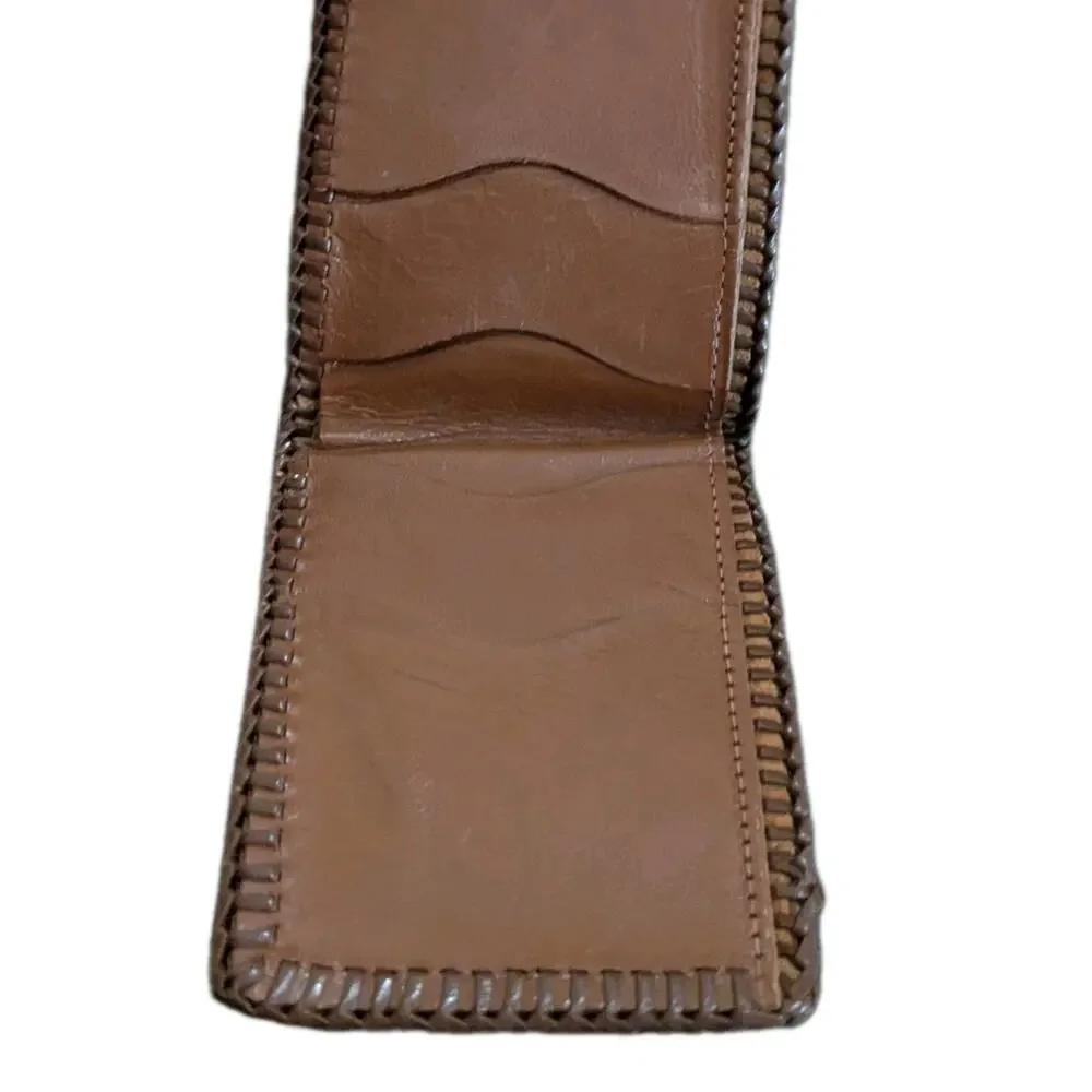 Vintage Handmade Tooled Brown Leather Wallet Western Floral Billfold Mens